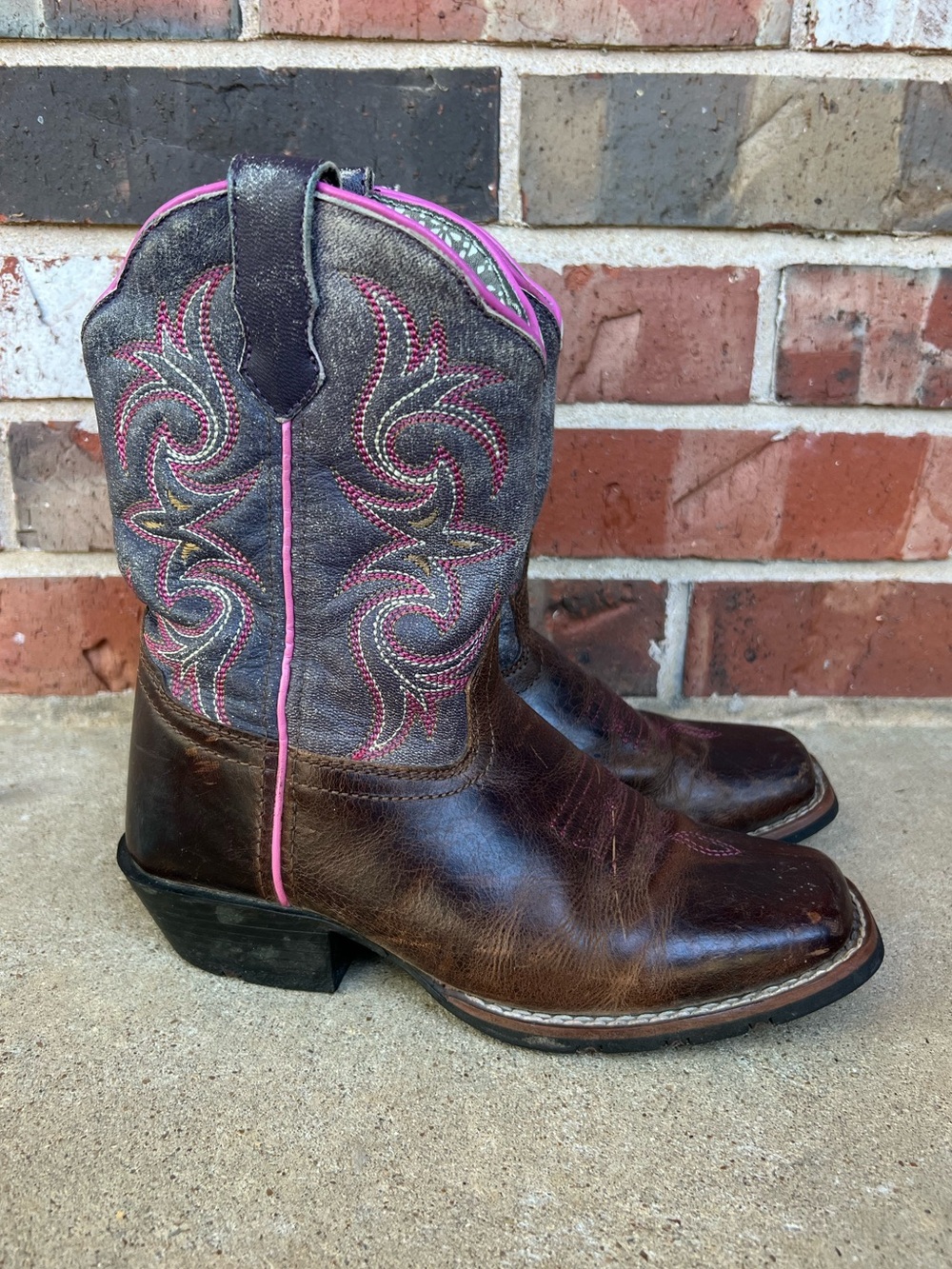 Dan Post Western Girls Size 1 D Majesty Purple Brown Square Toe DPC2947